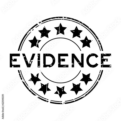Grunge black evidence word with star icon round rubber seal stamp on white background