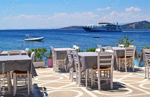 traditional greek tavern in front of the sea at Nea Styra Euboea Greece