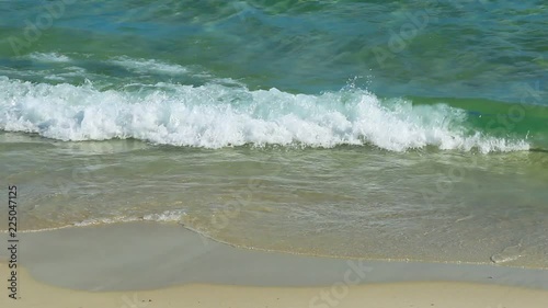 close up scene of soft wave from the sea on sandy beach at sunrise in summer time, high definition, Full HD, 1920x1080