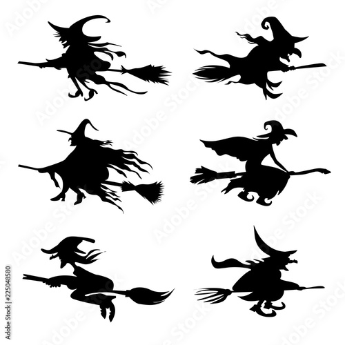 Halloween icons set of witch silhouette 