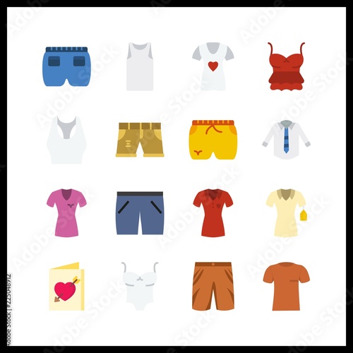 16 template icon. Vector illustration template set. tank top and short icons for template works