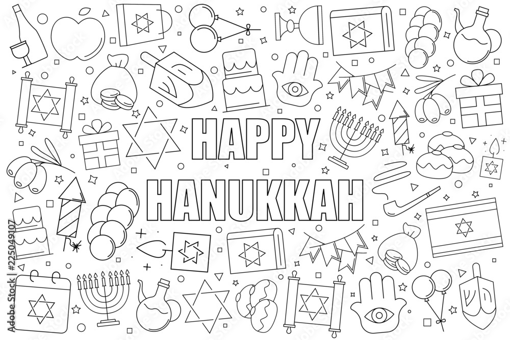 Hanukkah background from line icon. Linear vector pattern. Vector illustration