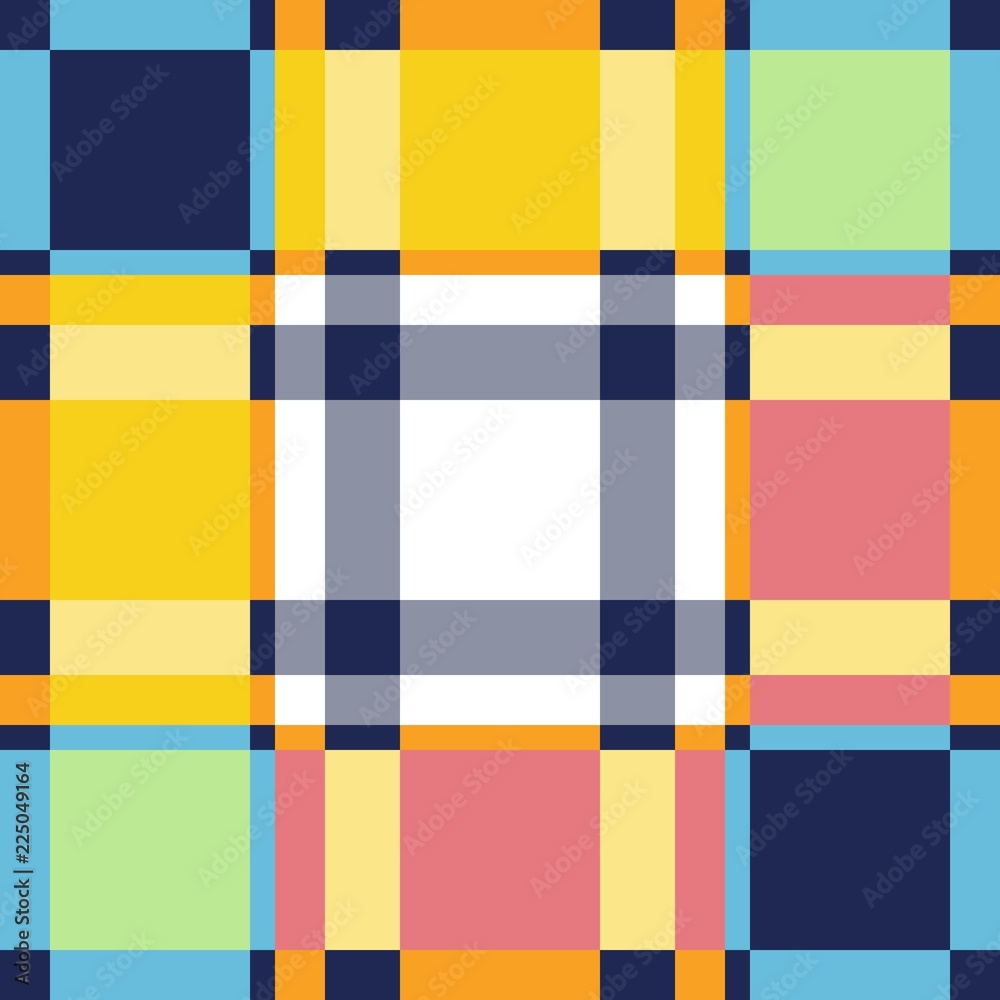 seamless checkered pattern in blue, pink, yellow, green, pink and white