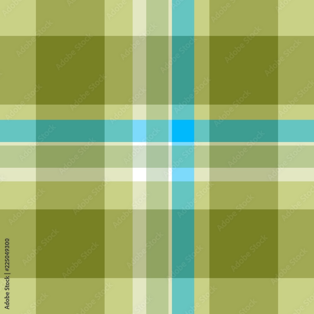 Tartan seamless plaid pattern illustration in spring green, blue and white combination for textile design