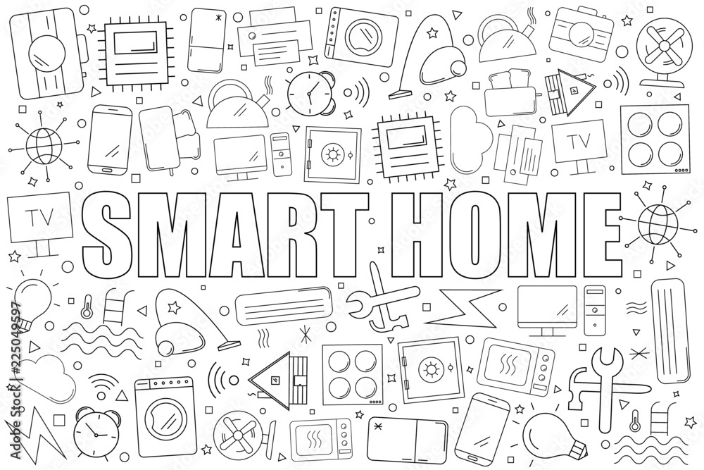 Smart home background from line icon. Linear vector pattern. Vector illustration