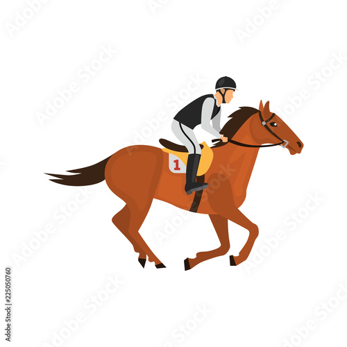 Jockey on the dock horse color vector icon. Flat design