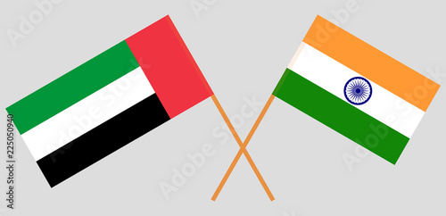 India and United Arab Emirates. Indian and UAE flags. Official colors. Correct proportion. Vector