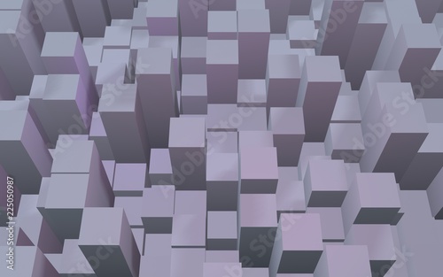 Abstract pink gray elegant cube geometric background. Chaotically advanced rectangular bars. 3D Rendering  3D illustration