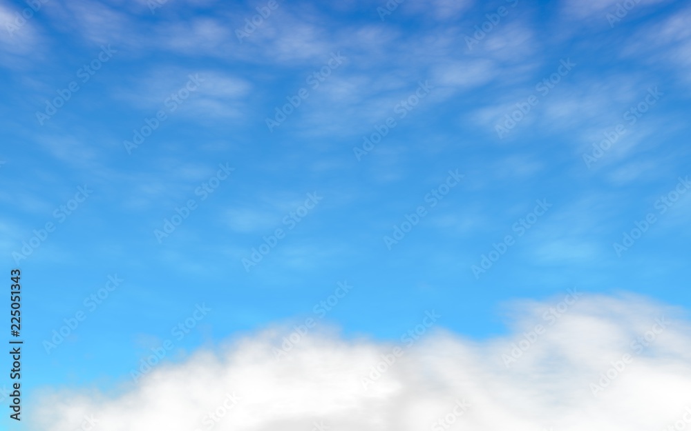 Blue sky background with white clouds. Abstraction group of clouds on clear blue sky on sunny day. 3D illustration Blue sky background with white clouds. Abstraction group of clouds on clear blue sky on sunny day. 3D illustration