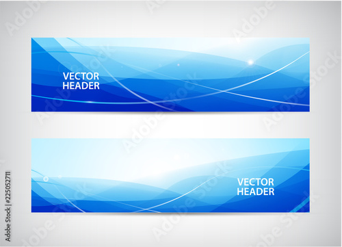 Vector set of abstract wavy horizontal headers, web banners. Water flow, stream.