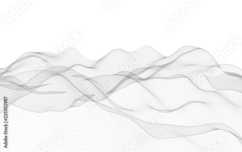 Abstract landscape on a white background. Cyberspace grid. Hi-tech network. 3D illustration