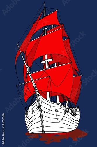 marine ship with Scarlet sails frigate fabulous