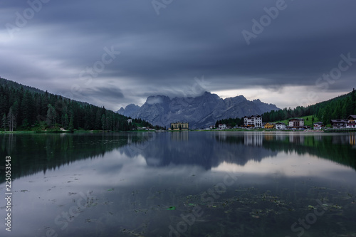 Misurina Lake in Dolomiti Region at dusk, ultra long exposure