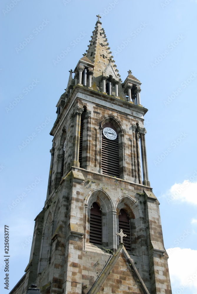 Ville de Combourg, clocher de l'église Notre-dame de Combourg, département d'Ille-et-Vilaine, Bretagne, France