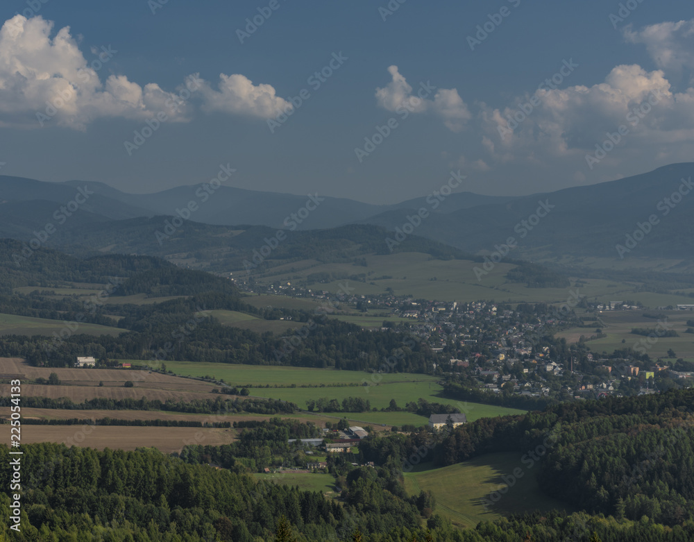 Fototapeta premium View from observation tower Bukovka in Jeseniky big mountains