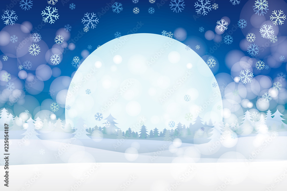 Winter landscape with snowflakes and bokeh background. Vector illustration Winter landscape with snowflakes and bokeh background. Vector illustration