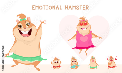 Cute and funny girl hamster. Emotional set