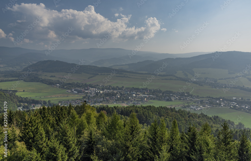 View from observation tower Bukovka in Jeseniky big mountains