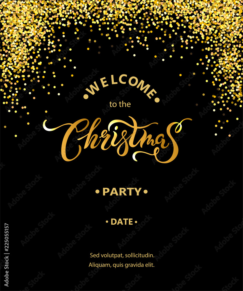 Welcome Christmas party vector illustration. Handwritten lettering Christmas. Calligraphic design for Merry Christmas greeting card, postcard, web, invitation, winter holidays.