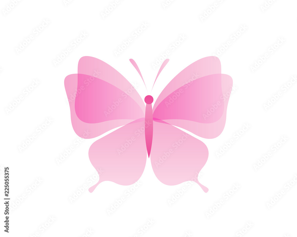 Beautiful Feminime Pink Butterfly Formed By Flower Petals Logo In Isolated White Background