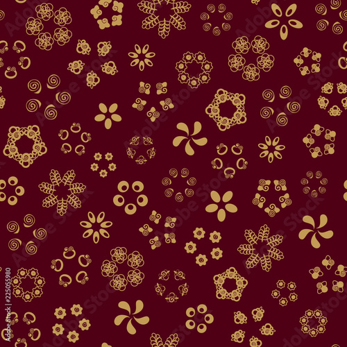 Red seamless pattern with gold flowers.