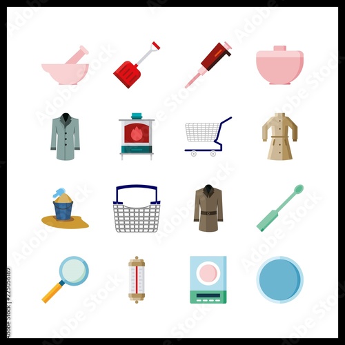 16 tool icon. Vector illustration tool set. thermometer and loupe icons for tool works
