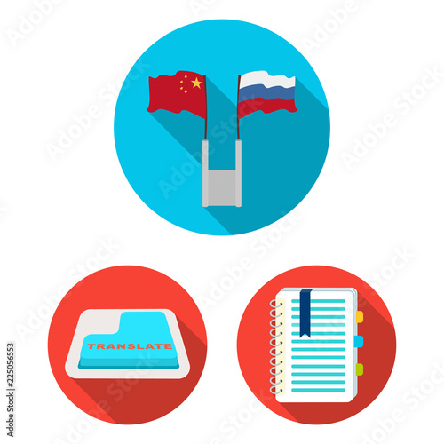 Translator and linguist flat icons in set collection for design. Interpreter vector symbol stock web illustration.