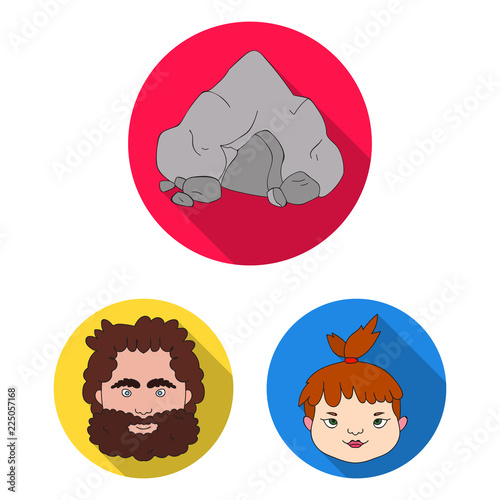 Life in the Stone Age flat icons in set collection for design. Ancient people vector symbol stock web illustration.