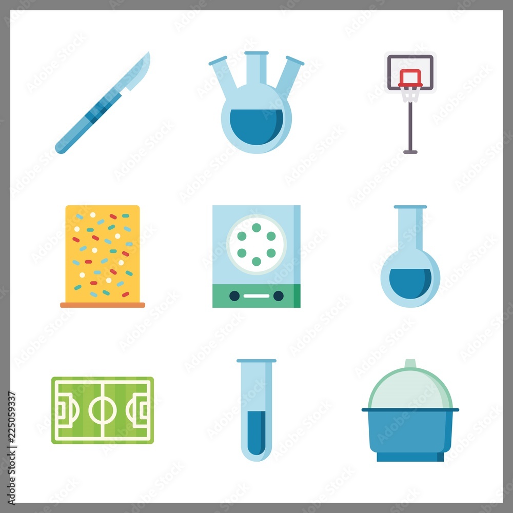 team vector icons set. surgery, soccer field, laboratory and sports ball in this set.