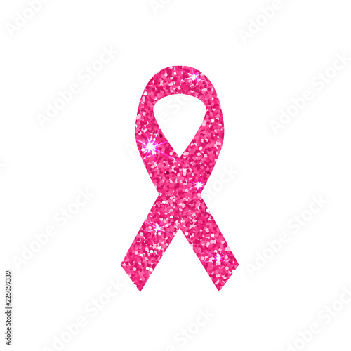Pink ribbon. Pink glitter ribbon symbol of breast cancer awareness on white background