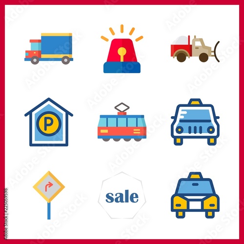 traffic icon. parking and siren vector icons in traffic set. Use this illustration for traffic works.