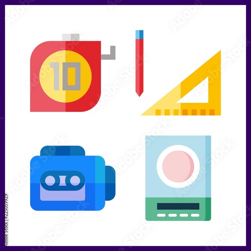 tape icon. measuring and tape recorder vector icons in tape set. Use this illustration for tape works.