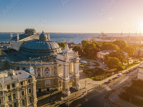 Urarinian most interesting cities. Odessa Opera and Ballet Theater Ukraine. aerial photography. city cultural sightseeing. central facade. Sunrise #225064169