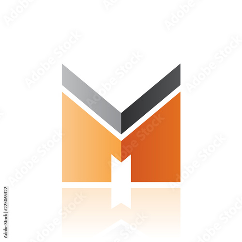 Free Download Black and Orange Letter M with a Thick Stripe and Reflection Vector Illustration - GFXLoad