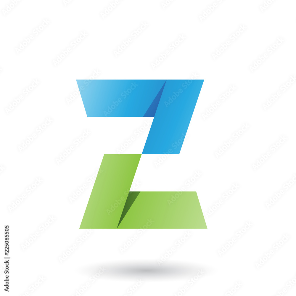 Blue and Green Folded Paper Letter Z Vector Illustration