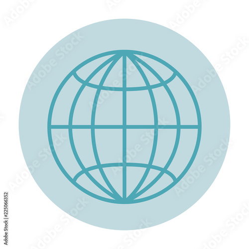 Globe, a sign of the browser, a planet with parallels and meridians on a light background. A simple flat style without a shadow, with a frame.