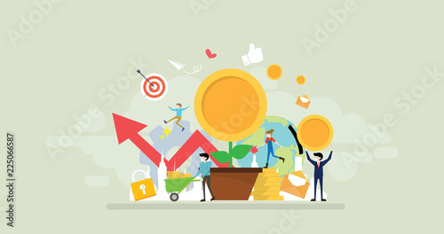 Business Investment Tiny People Character Concept Vector Illustration, Suitable For Wallpaper, Banner, Background, Card, Book Illustration, And Web Landing Page