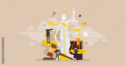 Justice Courtroom Tiny People Character Concept Vector Illustration, Suitable For Wallpaper, Banner, Background, Card, Book Illustration, And Web Landing Page