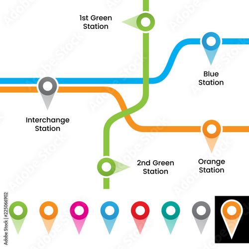 Colorful Metro Station Markers Vector Illustration