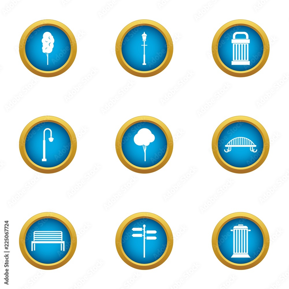 Plaza icons set. Flat set of 9 plaza vector icons for web isolated on white background Plaza icons set. Flat set of 9 plaza vector icons for web isolated on white background