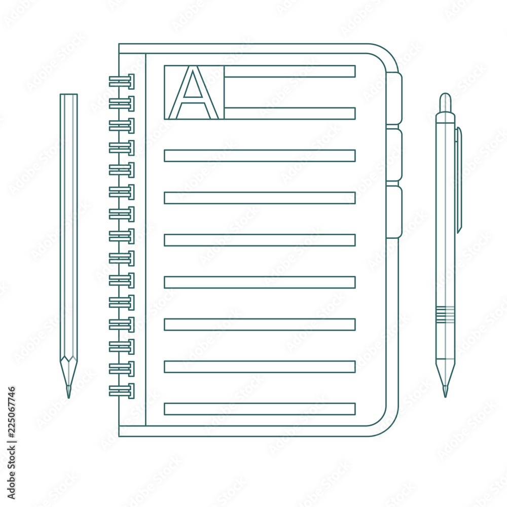 Notebook, pencil and pen. Stock flat vector illustration Notebook, pencil and pen. Stock flat vector illustration
