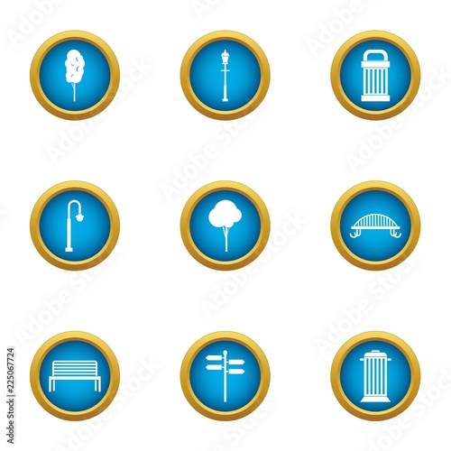 Plaza icons set. Flat set of 9 plaza vector icons for web isolated on white background