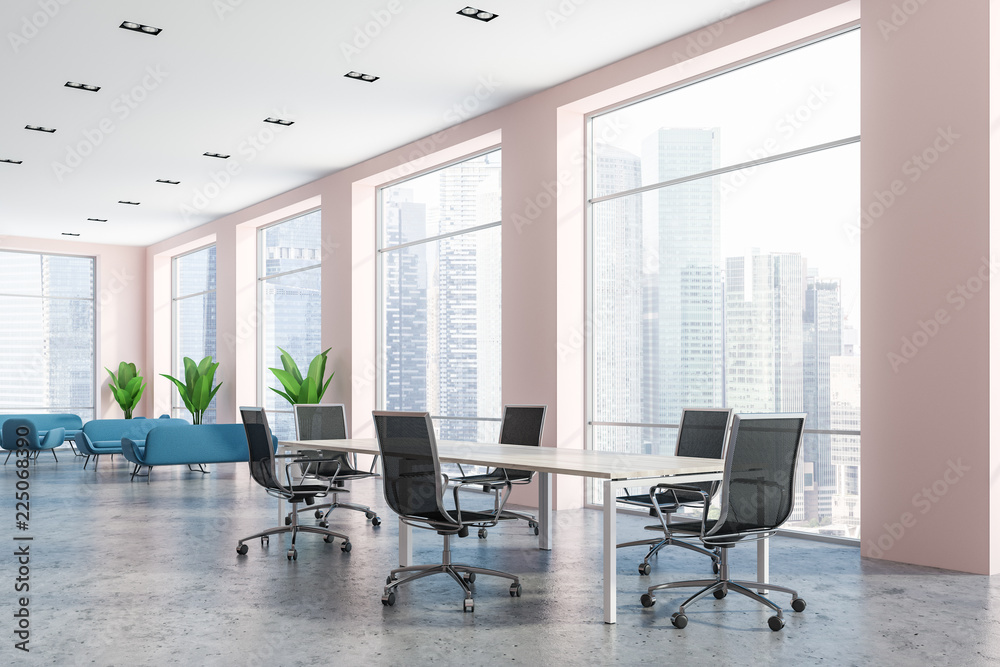 Pink and glass wall conference room and lounge Pink and glass wall conference room and lounge