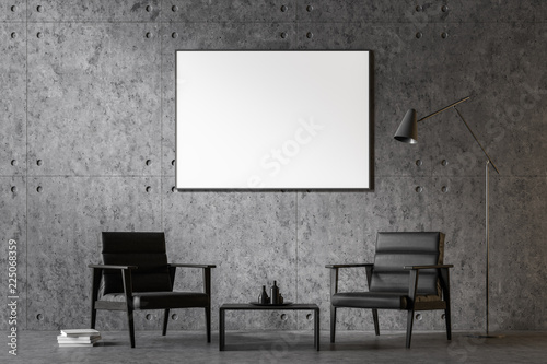 Fototapeta Naklejka Na Ścianę i Meble -  Black armchairs living room, horizontal poster