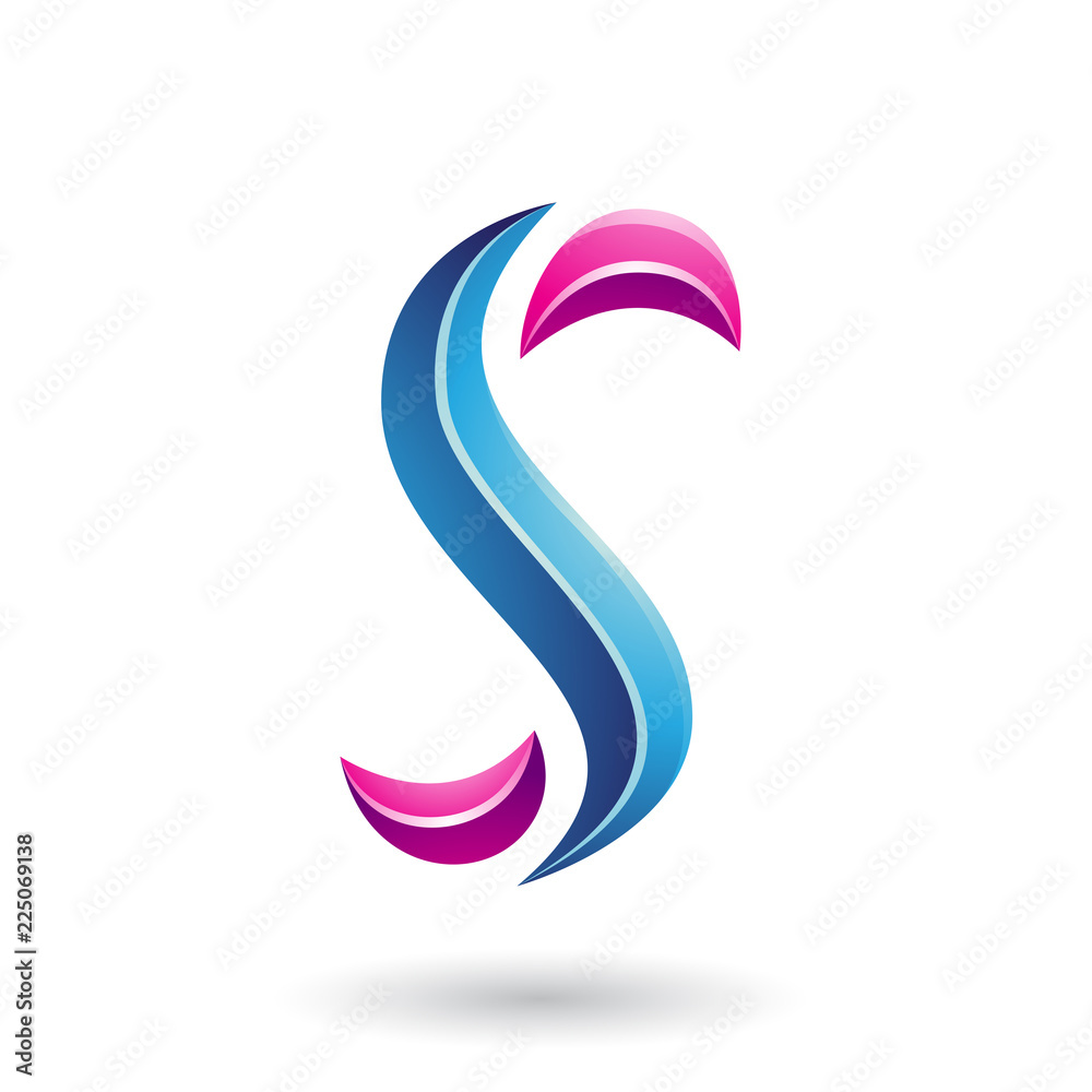 Obraz premium Magenta and Blue Glossy Snake Shaped Letter S Vector Illustration