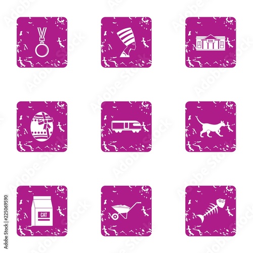 Pussycat icons set. Grunge set of 9 pussycat vector icons for web isolated on white background
