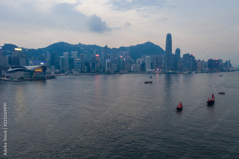 Fototapeta premium Drone fly over Hong Kong landmark