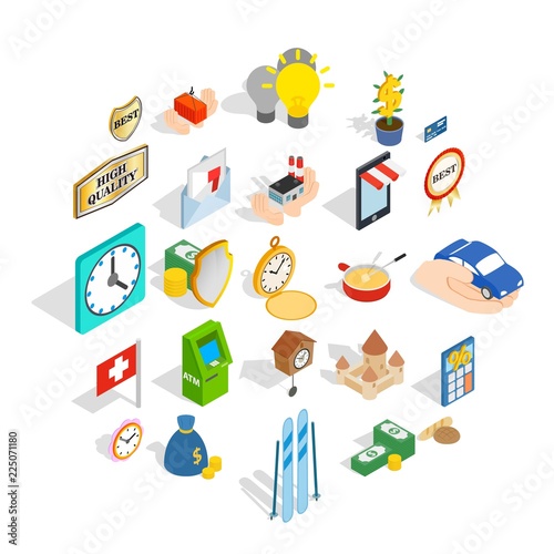 Specie icons set. Isometric set of 25 specie vector icons for web isolated on white background