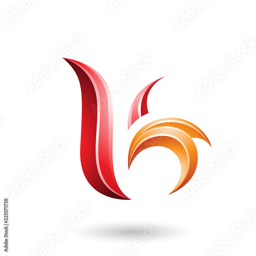 Red and Orange Glossy Leaf Shaped Letter B or K Vector Illustration