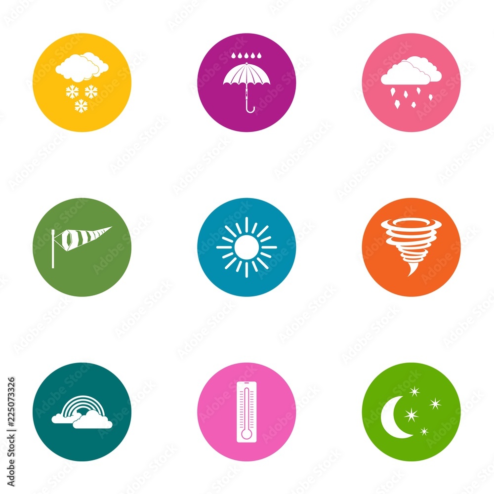 Weather condition icons set. Flat set of 9 weather condition vector icons for web isolated on white background Weather condition icons set. Flat set of 9 weather condition vector icons for web isolated on white background
